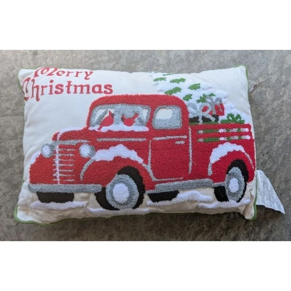 Cracker Barrel Merry Christmas Pillow PickUp Truck Tree Country Cottage Farm